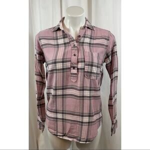 50% OFF Abercrombie & Fitch Top Plaid Half Button Pink Long Sleeve Collared
